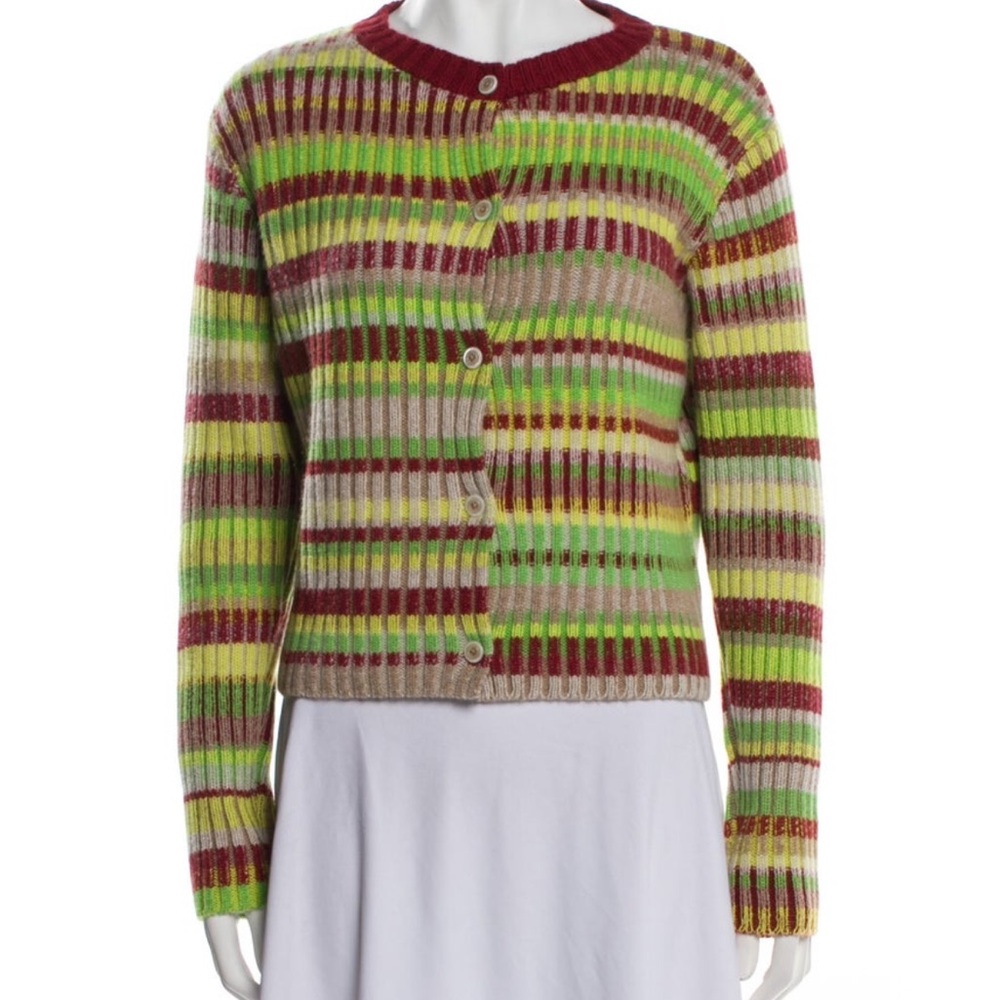 The Elder Stateman Cashmere Ribbed Stripe Cardigan size S